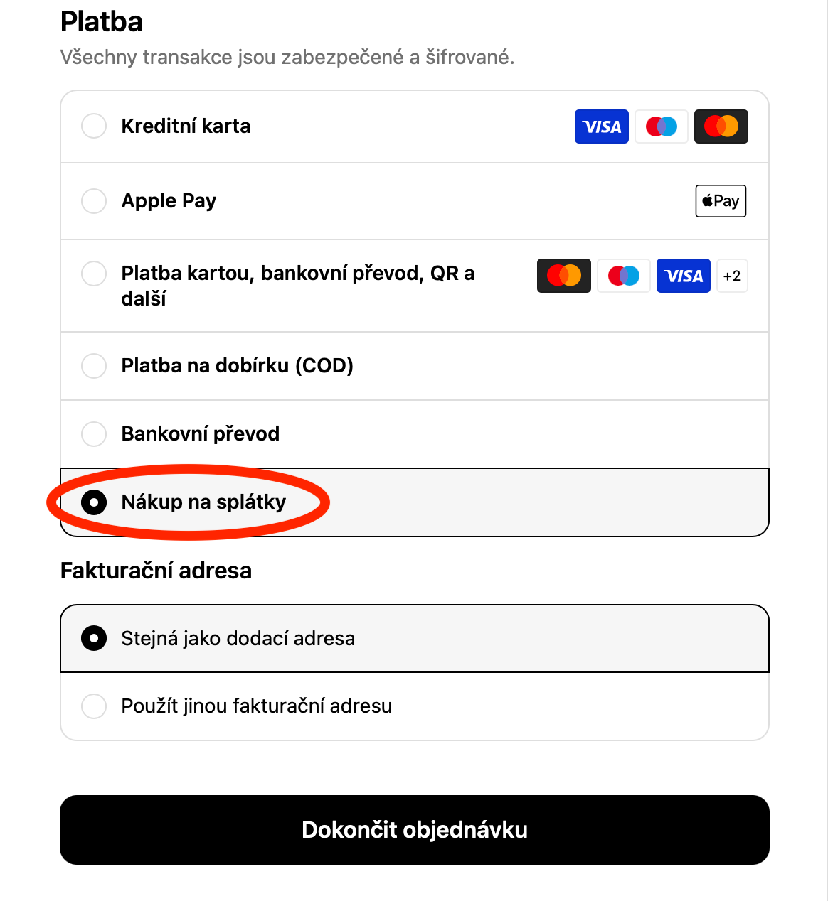 Zvolte platbu na splátky